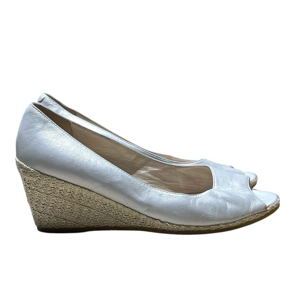 Bruno Magli Womens 6 36.5 Espadrille Wedge Open Toe Pearl Gray Made in Italy